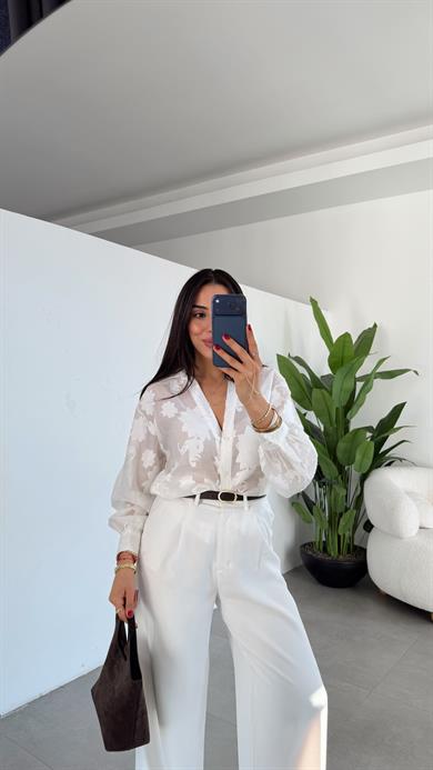 Ekru Jakarlı Gömlek