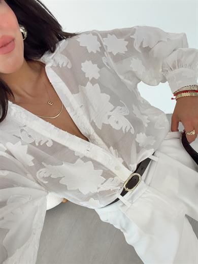 Ekru Jakarlı Gömlek