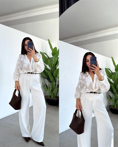 Ekru Jakarlı Gömlek