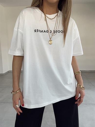 Ekru Kabartma Baskı Tshirt