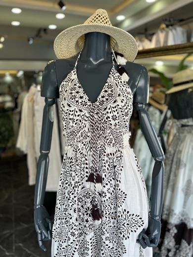 Ekru-Kahve Hint Elbise