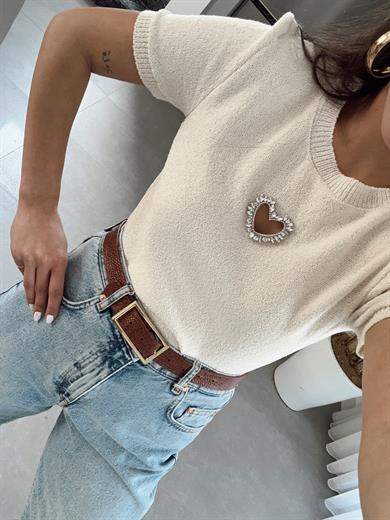 Ekru Kalp Detaylı Bluz