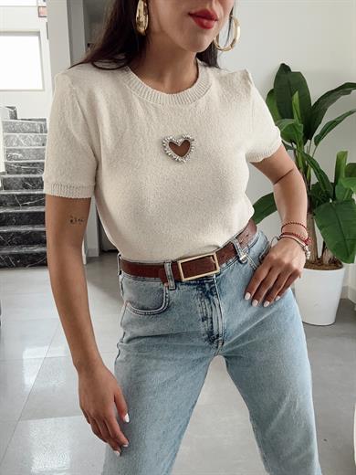 Ekru Kalp Detaylı Bluz