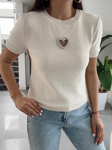 Ekru Kalp Detaylı Bluz