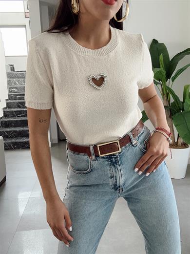 Ekru Kalp Detaylı Bluz