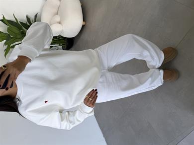 Ekru Kalp Nakışlı Sweatshirt