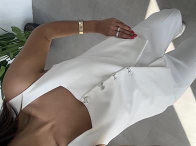 Ekru Kare Yaka Astarlı Yelek