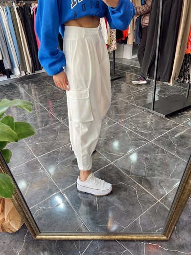 Ekru Kargo Cep Pantolon