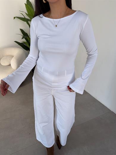 Ekru Kaşkorse İspanyol Uzun Kol Bluz