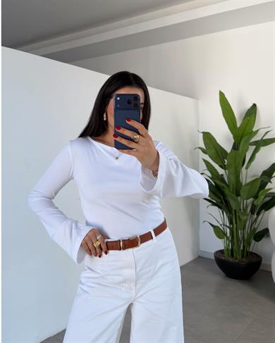 Ekru Kaşkorse İspanyol Uzun Kol Bluz