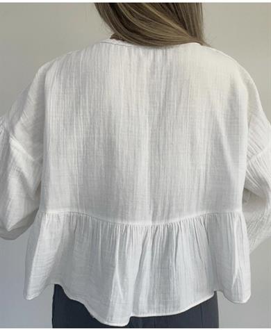 Ekru Keten Triko Detaylı Gömlek