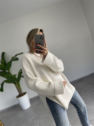 Ekru  Kolu Katlamalı Kazak