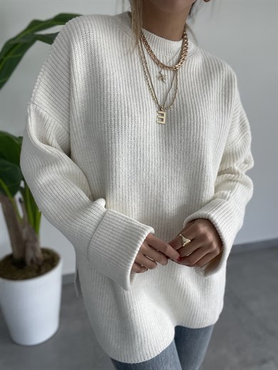 Ekru  Kolu Katlamalı Kazak