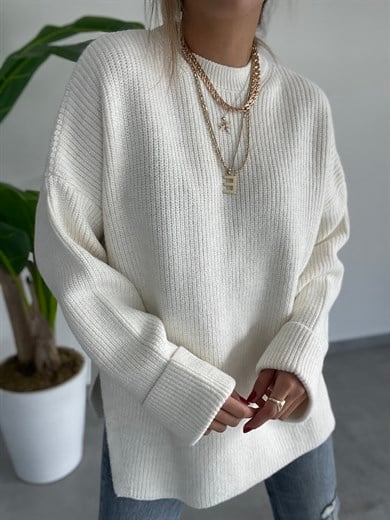 Ekru  Kolu Katlamalı Kazak