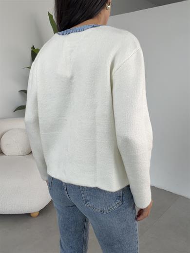 Ekru Kot Garnili Triko Hırka