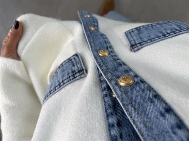 Ekru Kot Garnili Triko Hırka