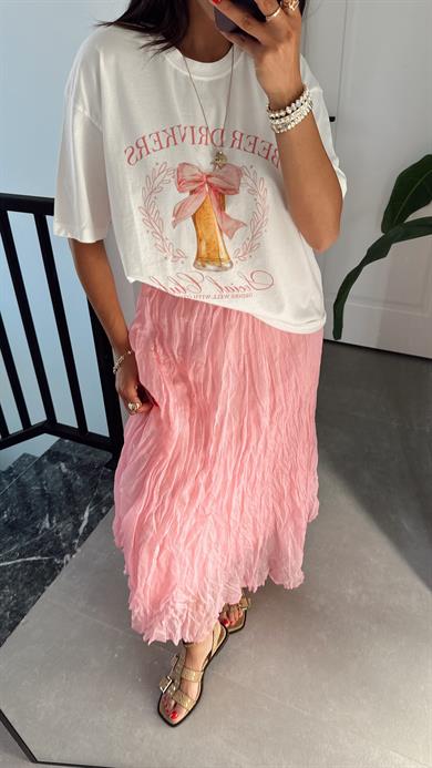 Ekru Kurdele Baskılı Tshirt