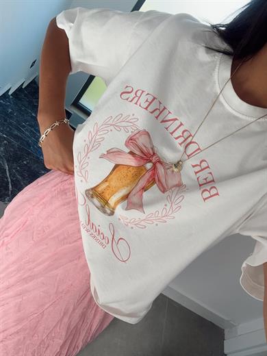 Ekru Kurdele Baskılı Tshirt
