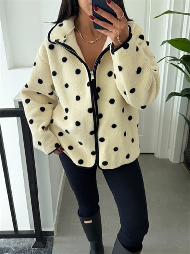 Ekru Lacivert Puantiyeli Polar Sweat
