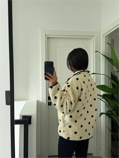 Ekru Lacivert Puantiyeli Polar Sweat