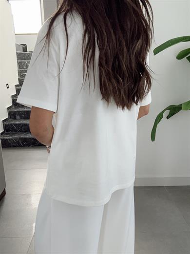 Ekru Leopar Desenli Basic Tişört