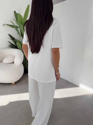 Ekru Leopar Desenli Oversize Tshirt