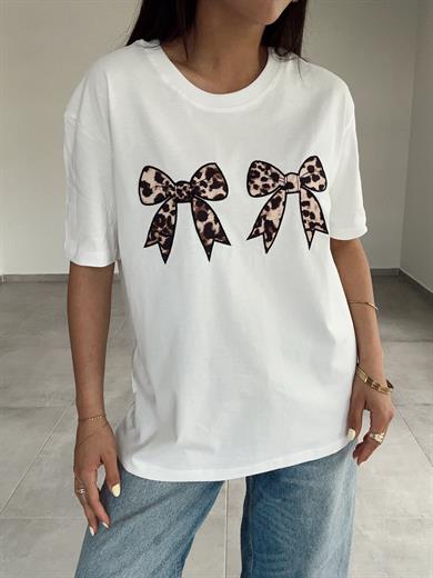 Ekru Leopar Fiyonk Tişört