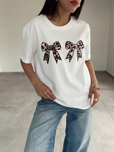 Ekru Leopar Fiyonk Tişört