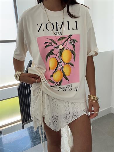 Ekru Limon Baskılı Tshirt