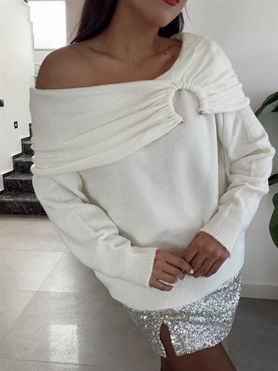 Ekru Madonna Yaka Triko Kazak