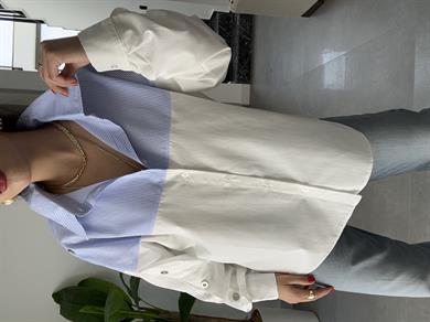 Ekru Mavi Çizgili Gömlek