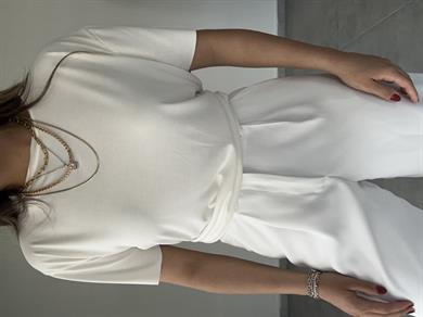 Ekru Modal Kumaş Bisiklet Yaka Tişört