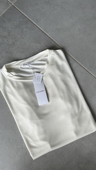 Ekru Modal Kumaş Bisiklet Yaka Tişört