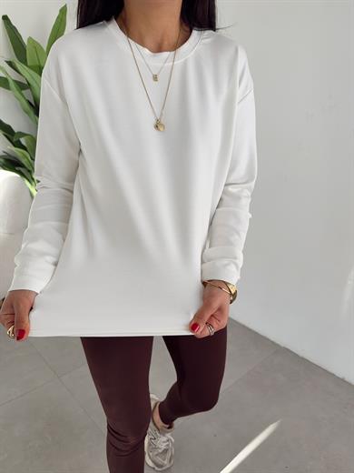Ekru Modal Kumaş Bisiklet Yaka Uzun Kol Bluz