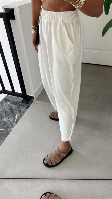 Ekru Modal Paça Tutturmalı Pantolon