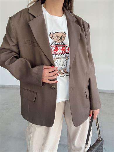 Ekru Nakışlı Kısa Kollu Tişört