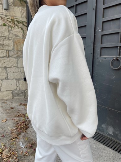 Ekru Nazar Boncuklu Sweatshirt