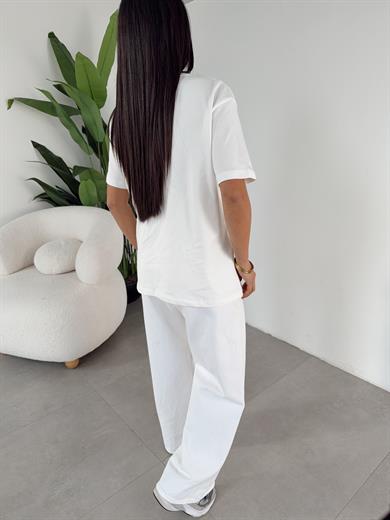 Ekru Ny Teddy Nakışlı Bisiklet Yaka Tshirt