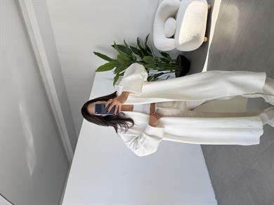 Ekru Önü Açık Şal Yaka Hırka