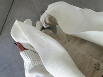 Ekru Önü Açık Şal Yaka Hırka