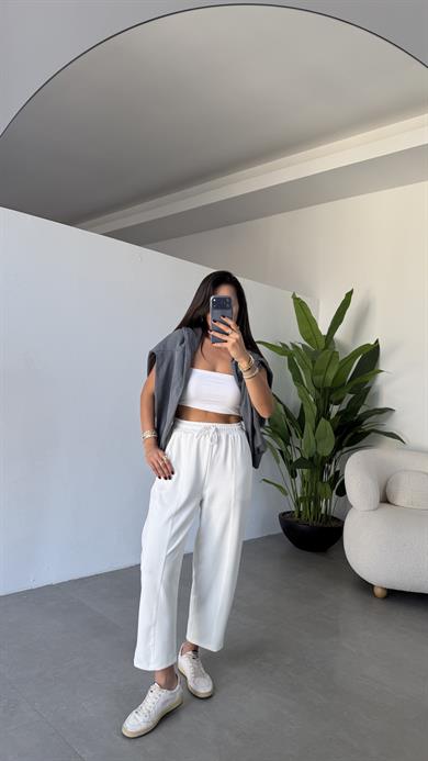 Ekru Önü Çimalı Modal Eşofman Altı