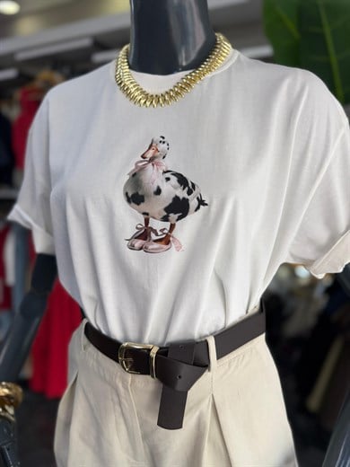Ekru Ördek Baskı Tshirt