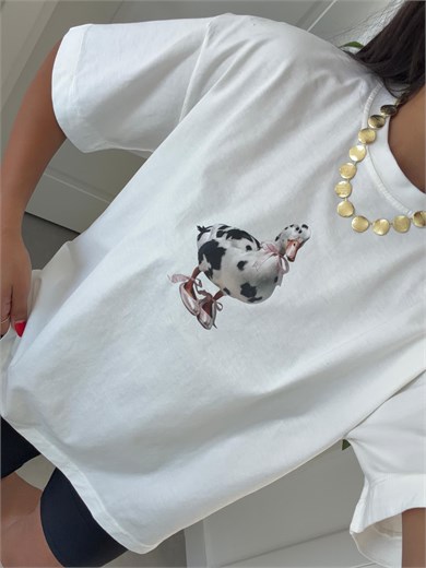 Ekru Ördek Baskı Tshirt