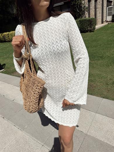 Ekru Örme Triko Elbise