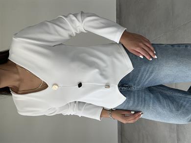 Ekru Ottoman Gold Düğmeli Bluz