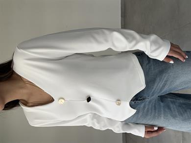 Ekru Ottoman Gold Düğmeli Bluz