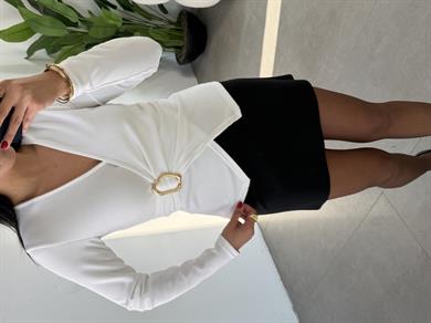 Ekru Ottoman Kruvaze Tokalı Bluz