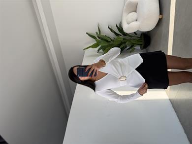 Ekru Ottoman Kruvaze Tokalı Bluz