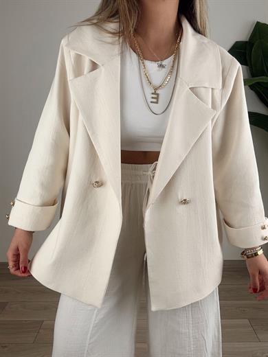 Ekru Oversize Keten Ceket
