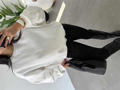 Ekru Oversize Taşlı Sweatshirt
